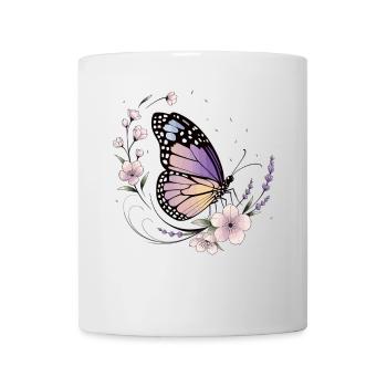 Papillon et fleurs au printemps - Mug blanc - blanc - Devant
