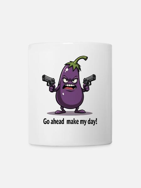Badass Aubergine – Go Ahead, Make My Day - Tasse - Weiß