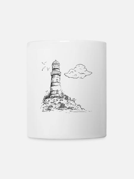Leuchtturm Sketch Meer Urlaub - Tasse - Weiß