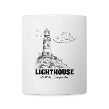 Leuchtturm Sketch Meer Urlaub Spruch - Tasse - Weiß - Vorne