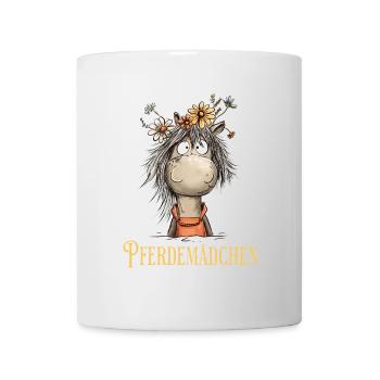 Pferdemädchen Pferd Mit Blumen Cartoon Humor - Tasse - Weiß - Vorne