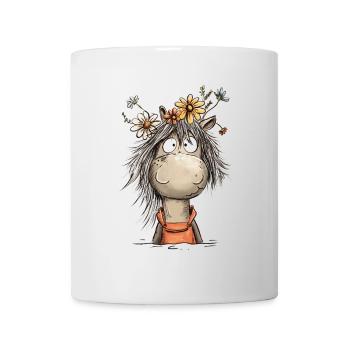 Pferd Mit Wildblumen Cartoon Reiter - Tasse - Weiß - Vorne