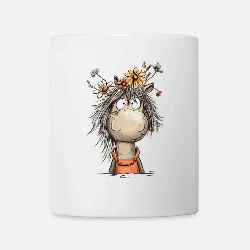 cheval avec des fleurs sauvages dessin animé cavalier - Mug blanc - blanc