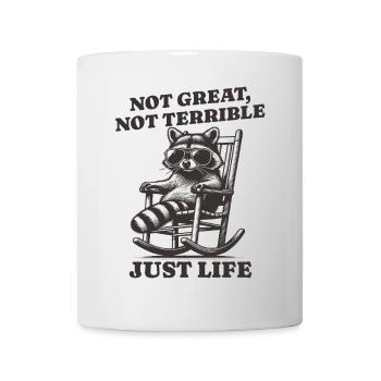 Lustiger Waschbär Spruch – Just Life - Tasse - Weiß - Vorne