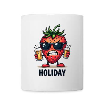 Coole Erdbeere mit Bier – für Urlaub & Festival - Tasse - Weiß - Vorne