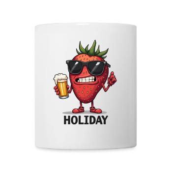Coole Erdbeere mit Bier – für Urlaub & Festival - Tasse - Weiß - Vorne