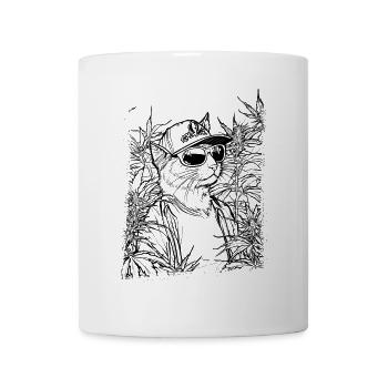Coole Katze im Hanf: Lässiger Kiffer Sonnenbrille - Tasse - Weiß - Vorne