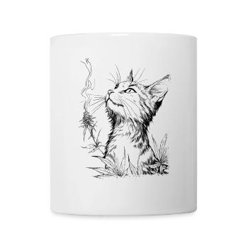 Chat avec du cannabis : le tigre domestique apprécie le joint - Mug blanc - blanc - Devant
