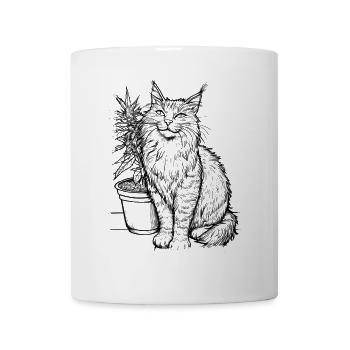 Cat with Cannabis Plant Relaxed House Tiger - Mug - white - Front