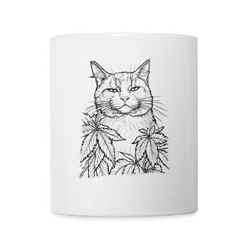 Cat with Hemp : Funny Look House Tiger - Mug - white - Front
