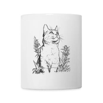 Cat with Weed Outline: Funny House Tiger - Mug - white - Front