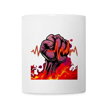 Strong fist with fiery heartbeat - Mug - white - Front