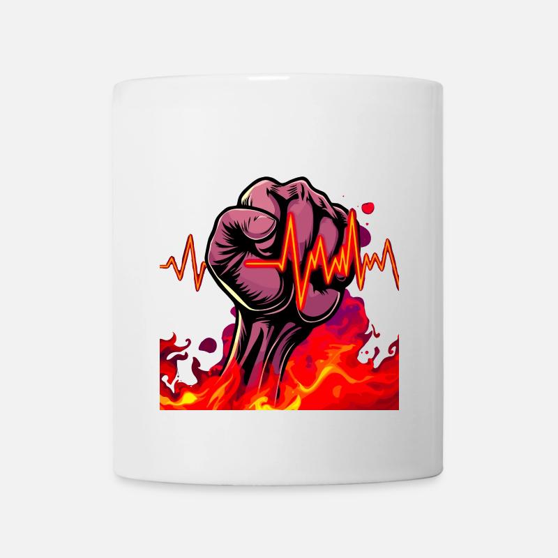 Starke Faust mit feurigen Herzschlag - Tasse - Weiß