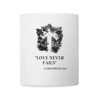 Porte du Ciel & 1 Corinthiens 13:8 : L’amour ne passe jamais - Mug blanc - blanc - Devant