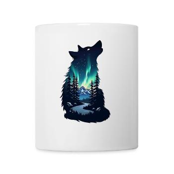 Wolf Night Northern Lights Silhouette - Mug - white - Front