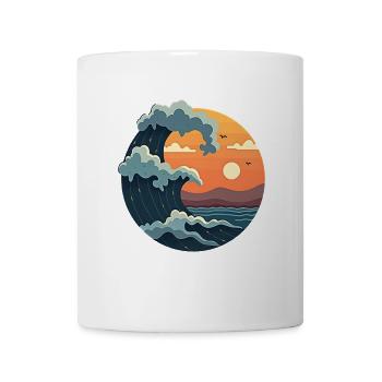 Waves in the sunset illustration - Mug - white - Front