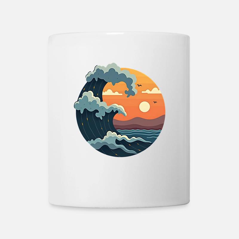 Waves in the sunset illustration - Mug - white