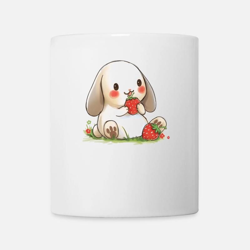 Süßes Häschen mit Erdbeer-Snack - Tasse - Weiß