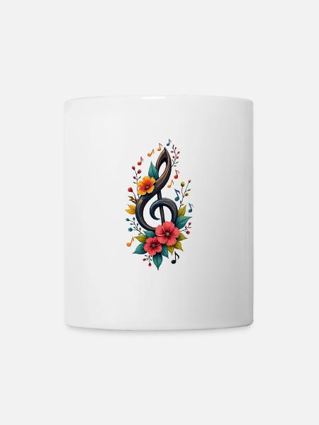 Violinschlüssel mit bunten Noten und Blumen - Tasse - Weiß