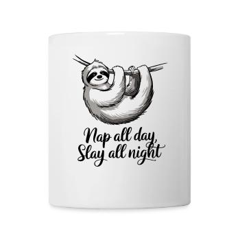 Nap All Day, Slay All Night Faultier Design - Tasse - Weiß - Vorne