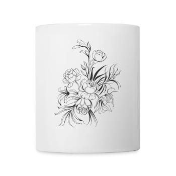 Blühende Blumenpracht in Skizzenstil - Tasse - Weiß - Vorne