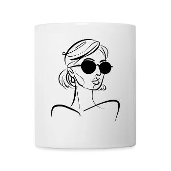 Elegante Frau Mit Sonnenbrille Linienkunst - Tasse - Weiß - Vorne