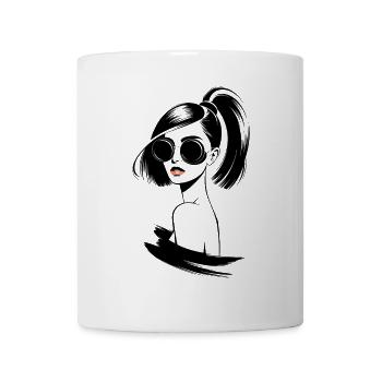 Femme élégante avec lunettes de soleil et queue de cheval - Mug blanc - blanc - Devant
