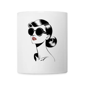 Retro Stilvolle Dame Mit Sonnenbrille - Tasse - Weiß - Vorne