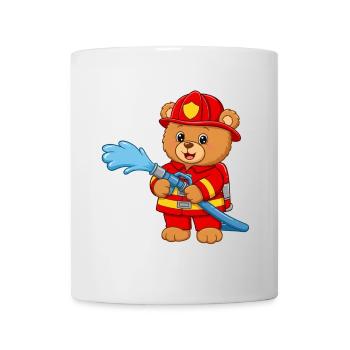 Teddybär Feuerwehrmann mit Schlauch - Tasse - Weiß - Vorne