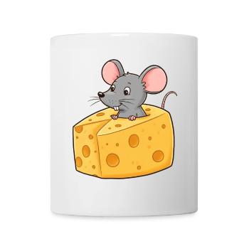 Animal Cartoon Mouse with Cheese - Mug - white - Front