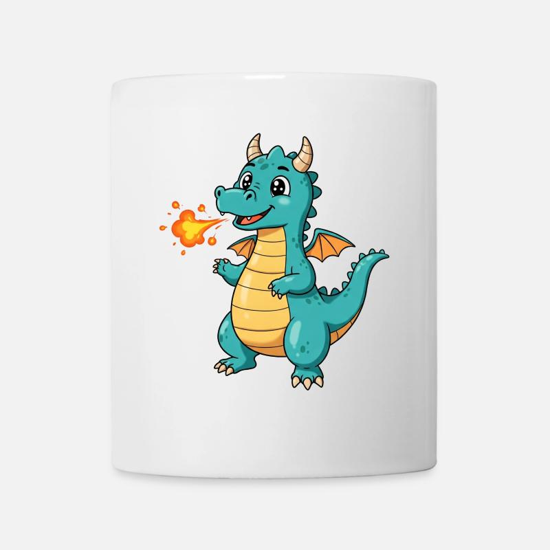 Dino Cartoon Dragon with Fire - Mug - white