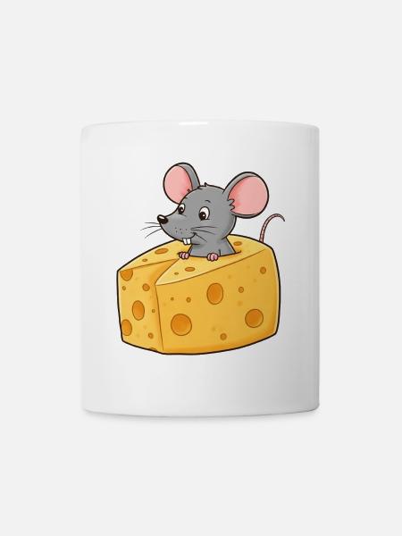 Tier Cartoon Maus mit Käse - Tasse - Weiß