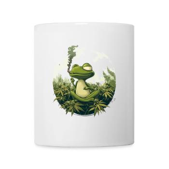 Frog in Lotus Position with Joint - Weed Frog Design - Mug - white - Front