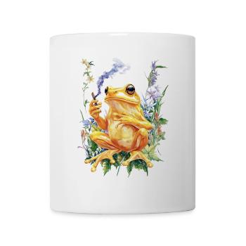 Golden Frog with Joint and Flowers - Weed Frog - Mug - white - Front