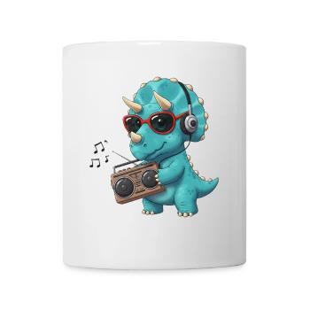Dino Cartoon Triceratops der Musik hört - Tasse - Weiß - Vorne