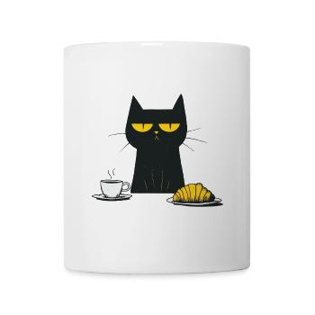 Chat avec café et croissant - Mug blanc - blanc - Devant