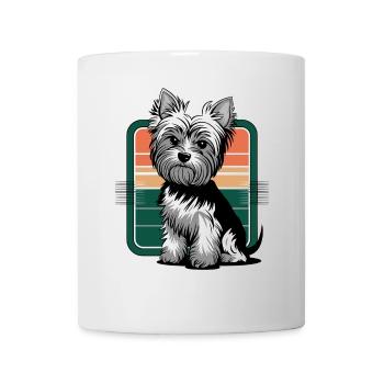 Cute Yorkshire Terrier Against Retro Background - Mug - white - Front