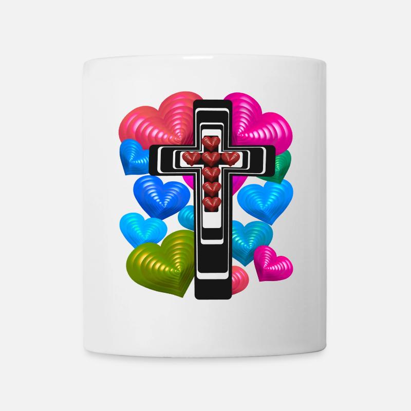 Croix Croix Jésus Cœur Cœurs - Mug blanc - blanc