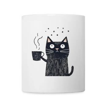 Whimsical Cat with Coffee - Vintage Coffee Cat - Mug - white - Front