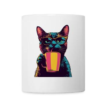 Retro Cat with Glasses & Coffee - Mug - white - Front