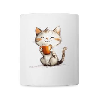 Chat heureux avec du café - Mug blanc - blanc - Devant
