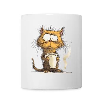 Morning grouch cat with coffee - Mug - white - Front