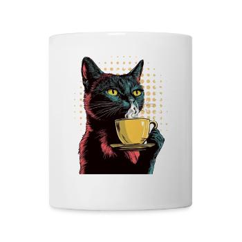 Chat Vintage avec Café - Style Pop Art - Mug blanc - blanc - Devant