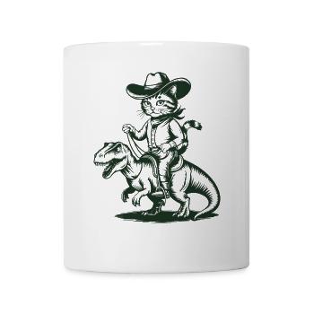 Cowboy Cat Rides Dinosaur Adventure - Mug - white - Front