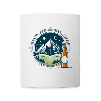 Paysage de montagne nocturne avec bouteille de bière - Mug blanc - blanc - Devant