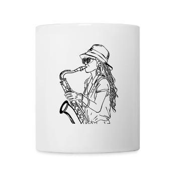 Saxophonistin Line Art - Tasse - Weiß - Vorne