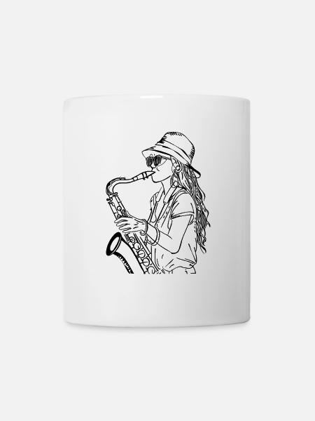 Saxophonistin Line Art - Tasse - Weiß