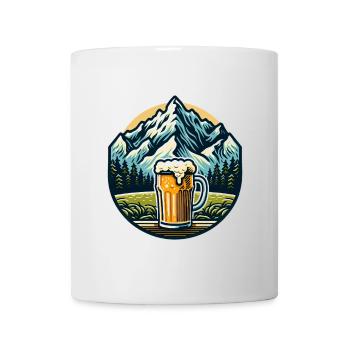 Bergblick mit Bier und Naturmotiv - Tasse - Weiß - Vorne