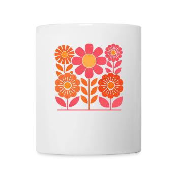 Retro Pink and Orange Flowers with Leaves - Mug - white - Front