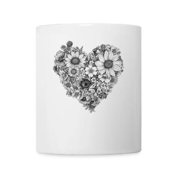 Herz aus skizzierten Blüten - Elegante Blumenkunst - Tasse - Weiß - Vorne